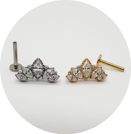 Labret Zircônia Coroa - Natural e PVD Gold