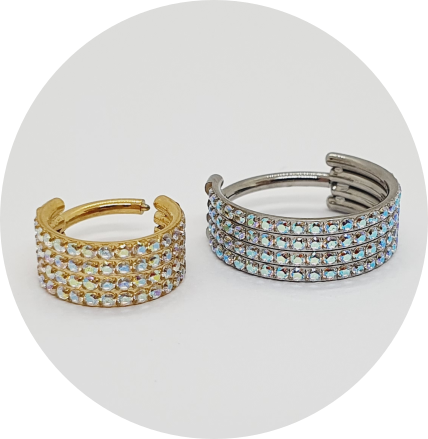 Segmento Articulado Zircônias Cravejadas Furta-cor 4 fileiras - Natural e PVD Gold