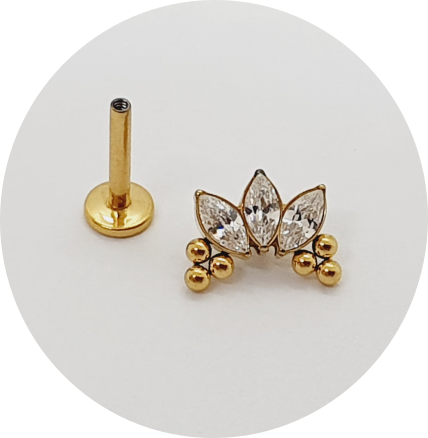 Labret Navete Zircônia 3P 6B PVD Gold