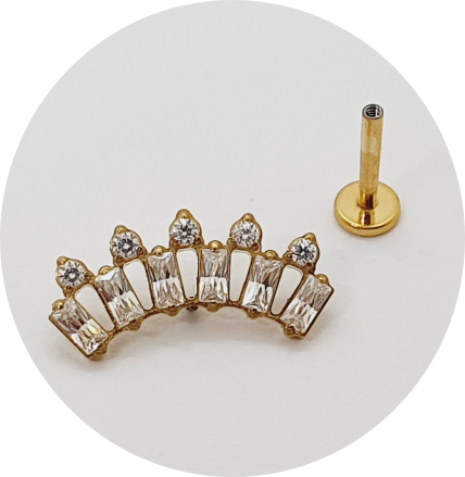 Labret Cluster Zircônias retangulares e circulares PVD Gold