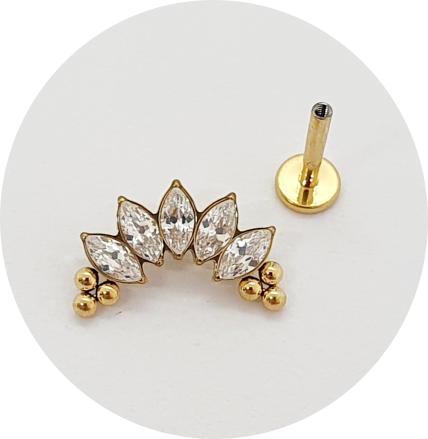 Labret Cluster Navete Zircônias 5P 6B PVD Gold