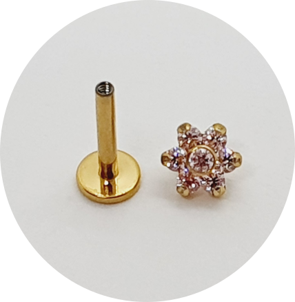 Labret Flor Média Zircônia Rosa PVD Gold
