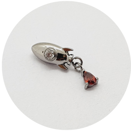 Labret Foguete com Pingente Zircônia Gota Vermelha