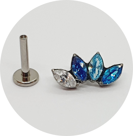 Labret Cluster Navete Zircônia Branca e Azul 4P