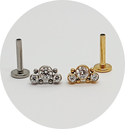Labret Zircônia 3P 4B - Natural e PVD Gold