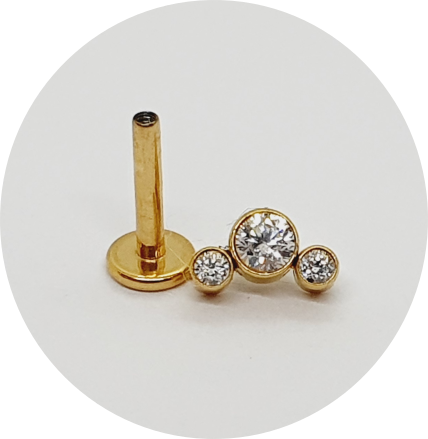 Labret Mini Zircônias Flat 3P PVD Gold