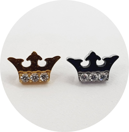 Labret Coroa Zircônias Cravejadas 3P - Natural e PVD Gold