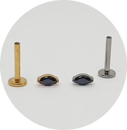 Labret Micro Navete Zircônia Black - Natural e PVD Gold