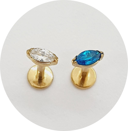 Labret Micro navete Zircônia Single PVD Gold - Branca ou Azul