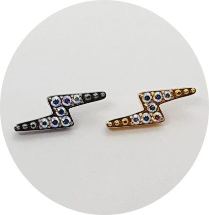 Labret Raio Zircônias cravejadas Furta-cor M2  - Natural e PVD Gold