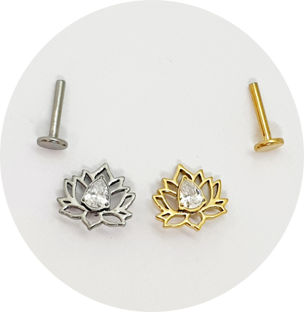 Labret Flor de Lótus com Zircônia em Gota - Natural e PVD Gold