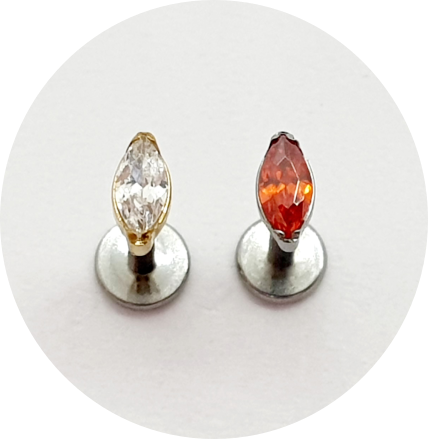 Labret Micro navete Zircônia - PVD Gold Branco ou Natural Vermelho Claro