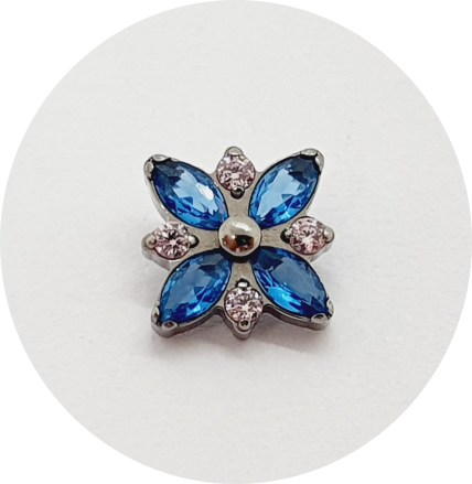 Labret Flor de Zircônia Azul e Rosa Claro