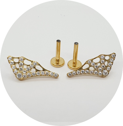 Labret Teia de Aranha zircônias cravejadas PVD Gold