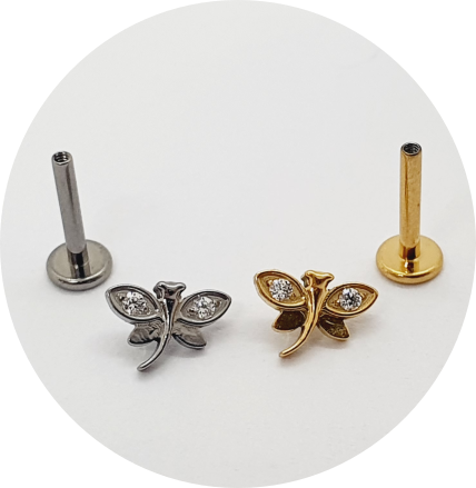 Labret Mini Libélula com zircônia - Natural e PVD Gold