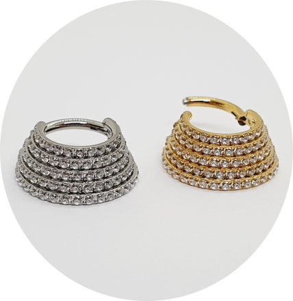Segmento Articulado Zircônias cravejadas 5 camadas - Natural e PVD Gold