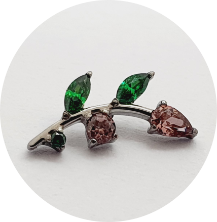 Labret Ramo de folhas Zircônia Rosa e Verde