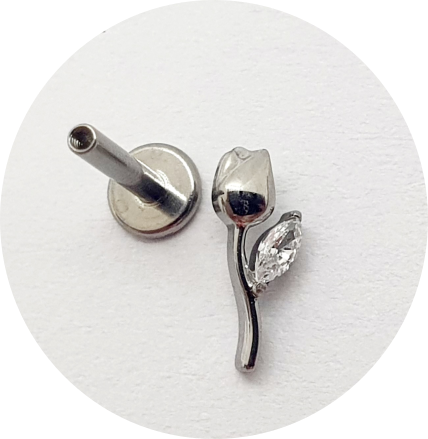 Labret Rosa Folha de Zircônia Navete