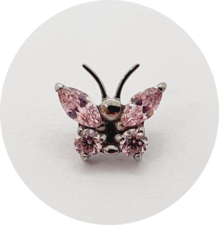 Labret Borboleta Zircônia Rosa M2