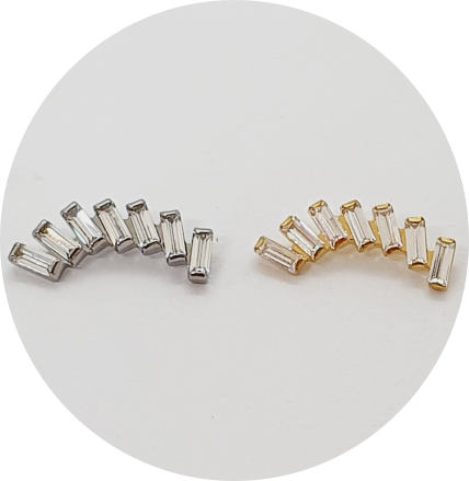 Labret Cluster Zircônias retangulares 7P - Natural e PVD Gold