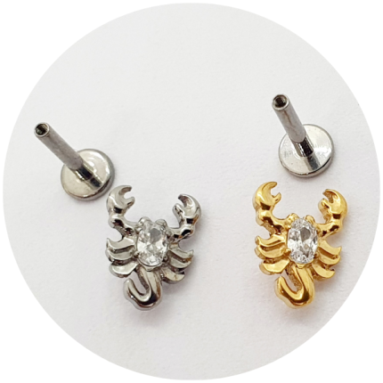 Labret Escorpião com Zircônia - Natural e PVD Gold