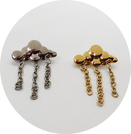 Labret Nuvem com correntes - Natural e PVD Gold