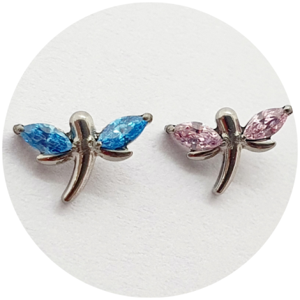 Labret Mini borboleta com zircônia - Rosa ou Azul