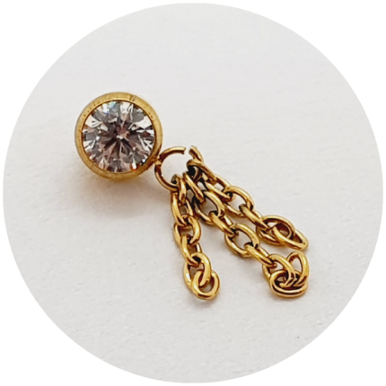 Labret Zircônia com 3 correntes PVD Gold - haste de titânio natural