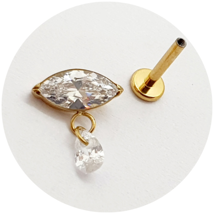 Labret Big navete Zircônia PVD Gold com pingente
