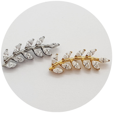 Labret Ramo de navetes em zircônia 10P - Natural e PVD Gold - haste em titânio natural