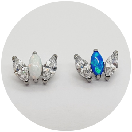 Labret Navete Zircônia com Opala central 3P - Branca ou Azul