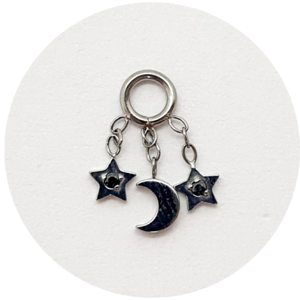 Pingente Micro 2 estrelas com zircônia Black e micro lua