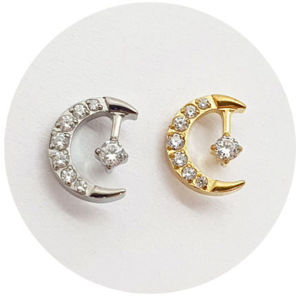 Labret Estrela com Zircônia e pingente interno - Natural ou PVD Gold