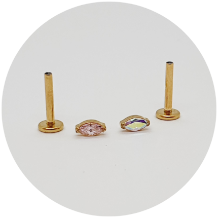 Labret Mini Navete Zircônia PVD Gold - Rosa ou Furta-cor
