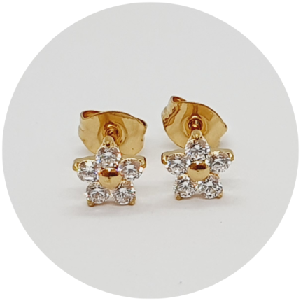 Brinco Flor de Zircônia PVD Gold