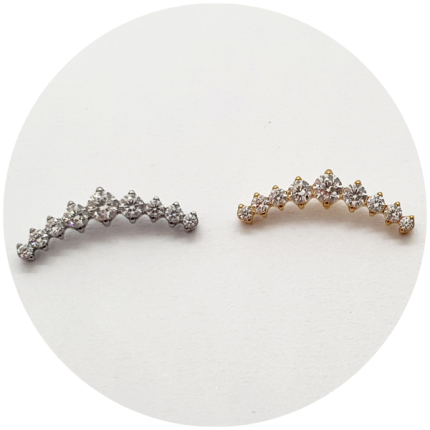Labret Cluster Mini Zircônias Prongset 9P - Natural ou PVD Gold - Haste em titânio natural