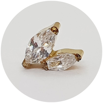 Labret Mini Navete Zircônia Dupla PVD Gold - haste em titânio natural
