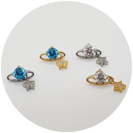 Labret Planeta Zircônia com pingente Estrela - Azul ou Branco - Natural ou PVD Gold