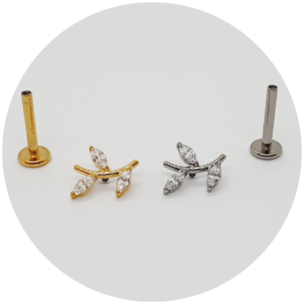 Labret Mini Galhos com Mini Navetes em Zircônia - Natural ou PVD Gold