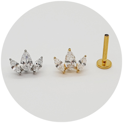 Labret Zircônia Navete e Gota Prongset - Natural ou PVD Gold