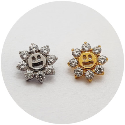 Labret Mini Sol Sorriso com zircônias cravejadas - Natural ou PVD Gold
