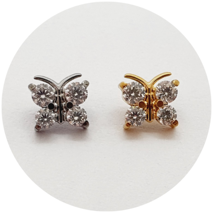 LABRET MINI BORBOLETA ZIRCÔNIA - NATURAL OU PVD GOLD