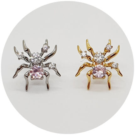 LABRET ARANHA CRAVEJADA ZIRCONIA BRANCA E ROSA - NATURAL OU PVD GOLD - HASTE EM TITÂNIO NATURAL
