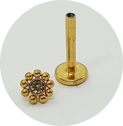 Labret Mini Sol Cristal 9B  (Natural ou PVD Gold)
