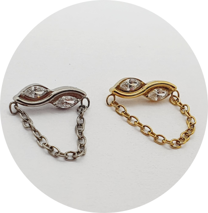 Labret Zircônia Dupla com corrente ultra fina - Natural e PVD Gold