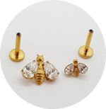 Labret Abelha com Zircônias - Natural e PVD Gold - Imagem 2