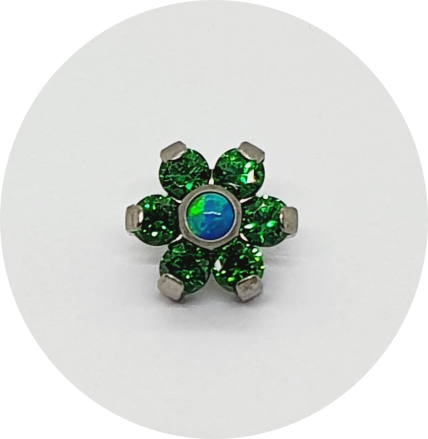 Labret Flor Zircônia e Opala Verde