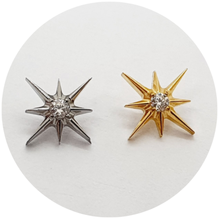 LABRET MINI ESTRELA 8 PONTAS COM ZIRCONIA - NATURAL OU PVD GOLD - HASTE EM TITÂNIO NATURAL