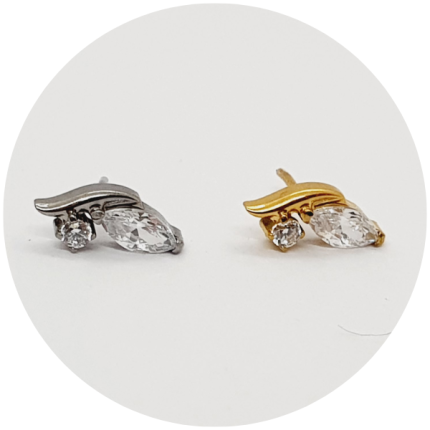 LABRET TULIPA DE NAVETE E ZIRCONIA PUSH PIN  - NATURAL OU PVD GOLD - HASTE EM TITÂNIO NATURAL