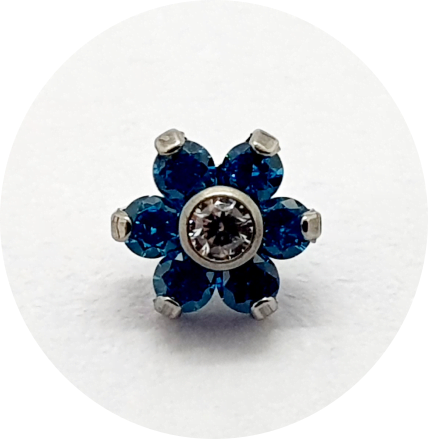 Labret Flor Mini Zircônia Azul e Branca